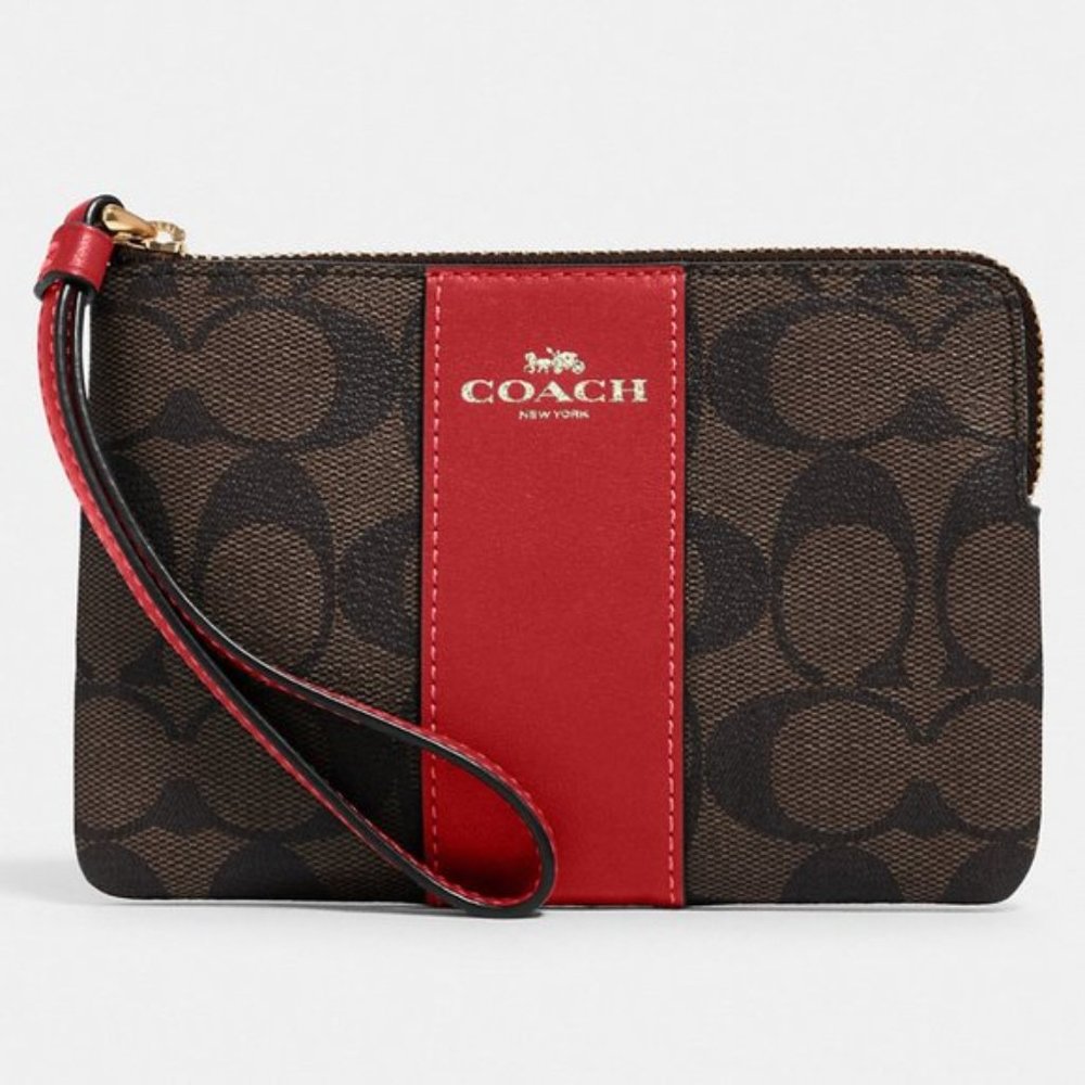 Coach Corner Zip Small Wristlet In Signature Coated Canvas